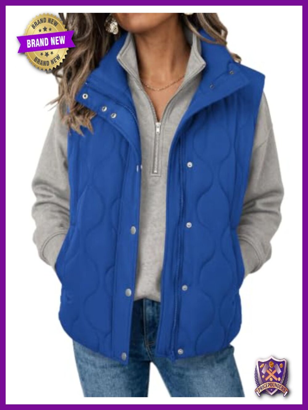 Women's Oversized Quilted Puffer Vest Stand Collar Zip Up Sleeveless